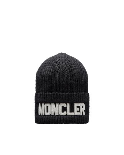 Moncler Embroidered Logo Wool Beanie - Black