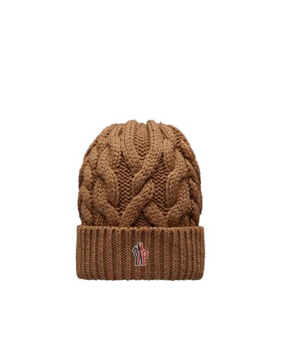 3 MONCLER GRENOBLE Cable Knit Wool Beanie - Brown