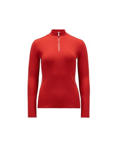 Moncler Wool Zip-up Polo Neck Sweater - Red