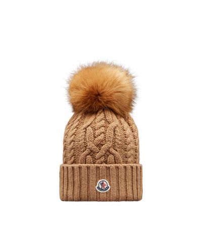 Moncler Wool & Cashmere Beanie With Pom Pom - Brown