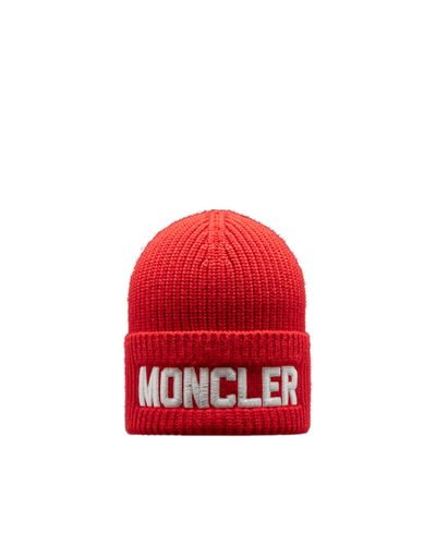 Moncler Mütze aus wolle mit gesticktem logo - Rot