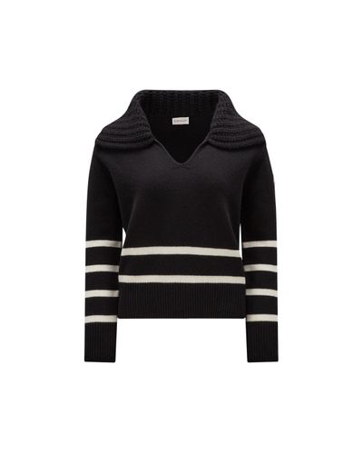 Moncler Appliquéd Striped Wool And Cashmere-blend Sweater - Black