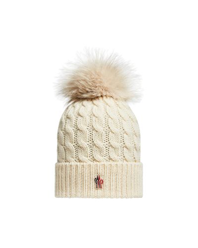 3 MONCLER GRENOBLE Wool Beanie With Pom Pom - Natural