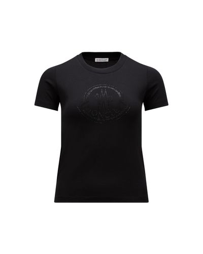 Moncler T-shirt mit kristall-logo - Schwarz