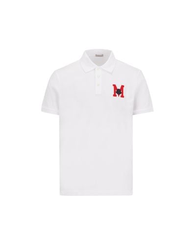 Moncler Embroidered Monogram Polo Shirt White