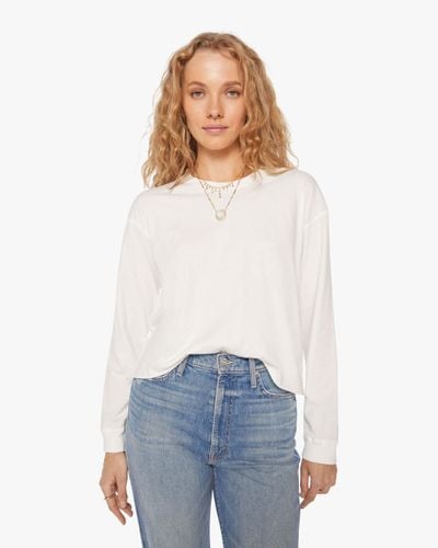 Mother The L/s Slouchy Cut Off Bright T-shirt - White
