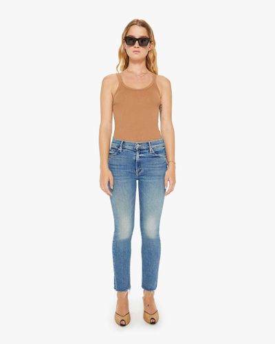 Mother Petites The Lil' Mid Rise Dazzler Ankle Fray Riding The Cliffside Jeans - Blue