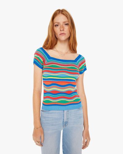 Mother The Squared Top Multi Stripe Sweater - Blue