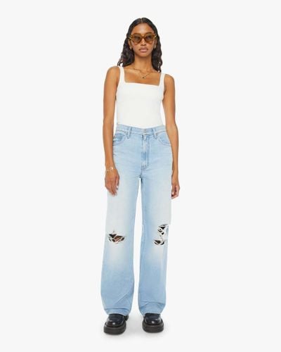 Mother High Waisted Spinner Zip Heel Ripped Off Jeans - Blue