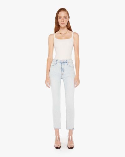 Mother The Mid Rise Dazzler Ankle Step Fray Glamour Shot Jeans - White