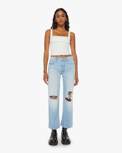 Mother The Mid Rise Rambler Zip Flood Ripped Off Jeans - Blue