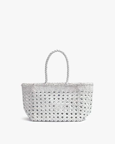 Basket Case Metallic Malana Small Chairweave Tote - White