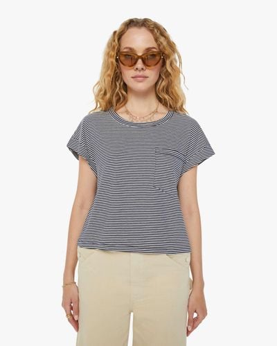 Mother The Keep On Rolling Pocket T-Shirt Cream And Stripe T-Shirt - Gray