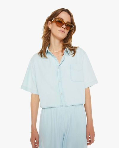 SPRWMN Cropped Button Up Charlie Shirt - Blue