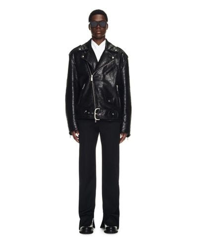 Off-White c/o Virgil Abloh Crinkled Leather Biker Jacket - Black