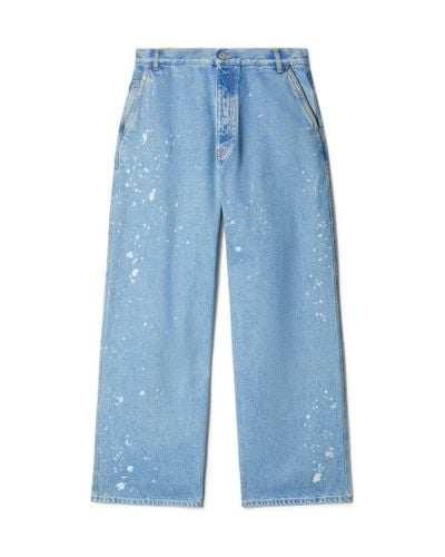 Off-White c/o Virgil Abloh Paint Wide Leg Tapered Jeans - Blue