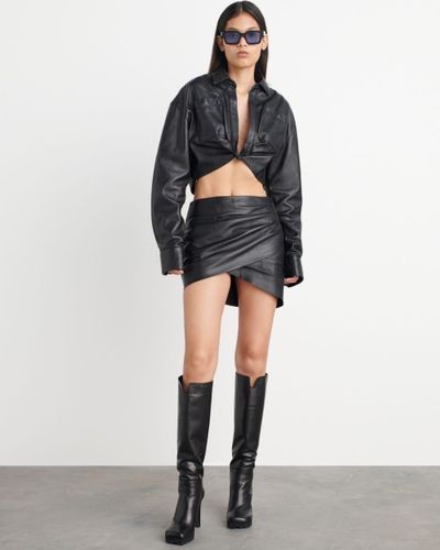 Off-White c/o Virgil Abloh Leather Twist Mini Skirt - Black