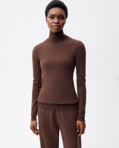PANGAIA Recycled Cashmere Fitted Turtleneck Top - Brown