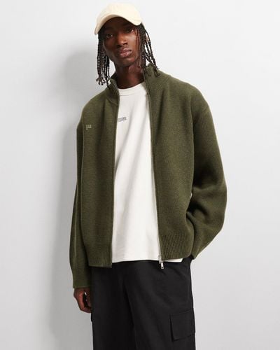 PANGAIA Men's Recycled Cashmere Zip Up Jumper - Green