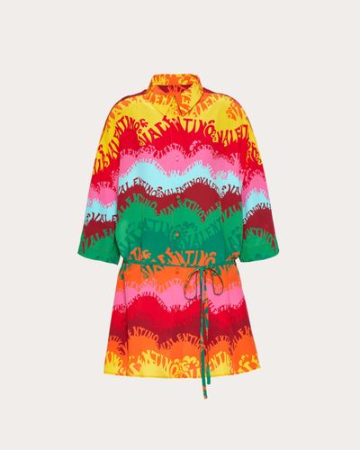 Valentino Hemdkleid Aus Crepe De Chine Mit Waves Multicolor-druck - Mehrfarbig