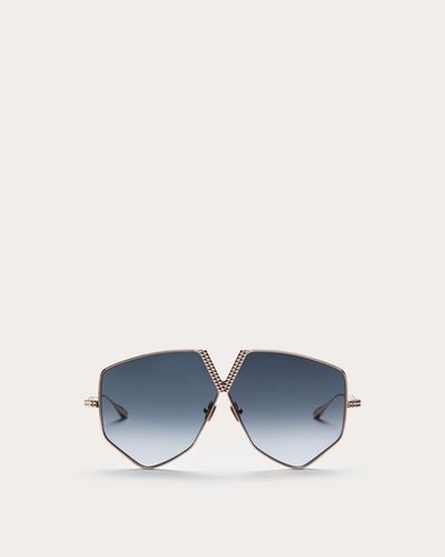 Valentino V - HEXAGON OVERSIZED FLIEGERBRILLE AUS TITAN unisex PLATINUM/GRAU NUANCIERT 64 - Blau