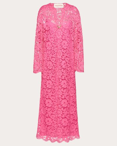 Valentino Kaftankleid Aus Heavy Lace Mit Vgold-detail - Pink