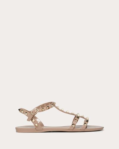 Valentino Garavani FLACHE SANDALEN ROCKSTUD AUS GUMMI - Natur