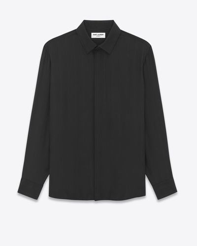 Saint Laurent Chemise Cassandre En Soie Mate Et Brillante Noir - Black