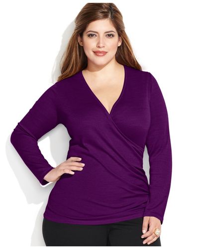 INC International Concepts Plus Size Side Ruched Surplice Top in Purple |  Lyst