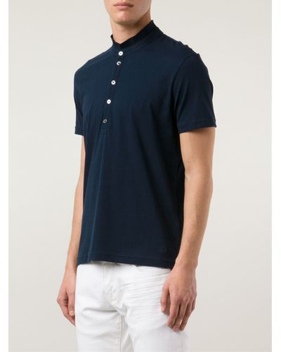 ATM Cotton Collarless Polo Shirt in Blue for Men - Lyst