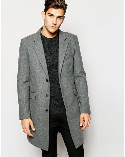 ASOS Wool Overcoat In Light Grey in Grey for Men - Lyst