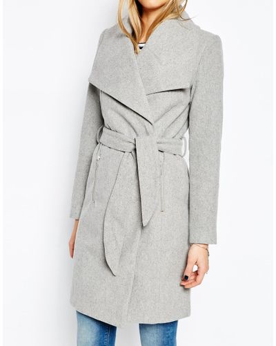 Vero Moda Wool Belted Drape Coat in Grey (Gray) - Lyst