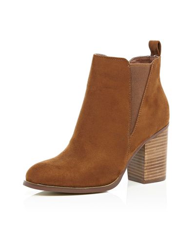 River Island Suede Tan Brown Heeled Chelsea Boots - Lyst