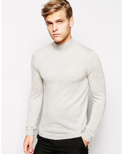 ASOS Merino Turtleneck Sweater in Grey for Men - Lyst