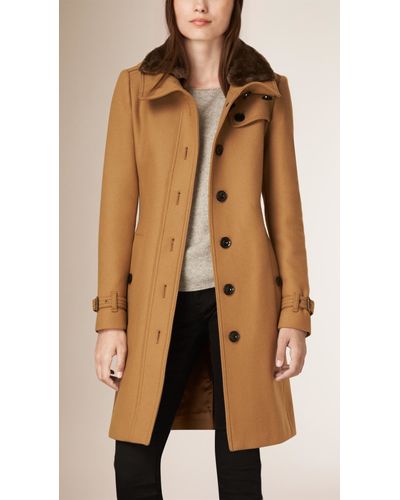 Burberry Wool Cashmere Coat With, Burberry London Camel Cashmere Wool Coat With A Removable Fur Collar