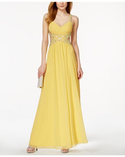 Betsy & Adam Chiffon Cutout Embellished Gown in Yellow - Lyst