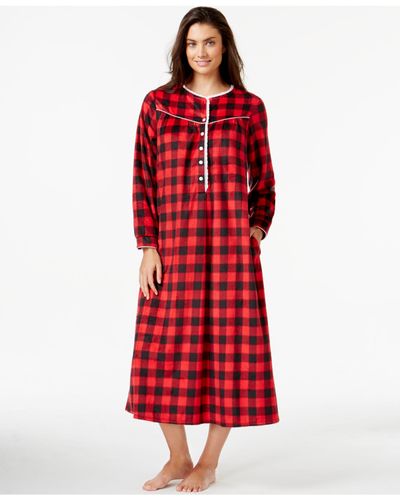 Lanz of Salzburg Long Fleece Nightgown in Red | Lyst