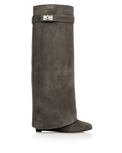 Givenchy Shark Lock Wedge Knee Boots In Gray-Green Suede | Lyst