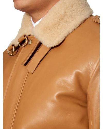 Loewe Sheepskin-collar Leather Aviator Jacket in Camel (Natural ...