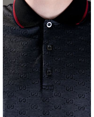 Gucci Monogram Polo Shirt in Black for Men | Lyst