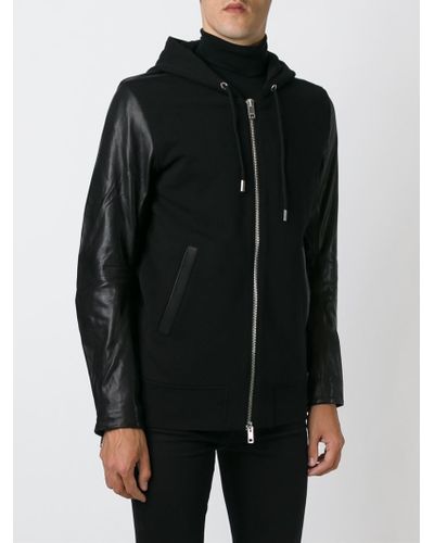 hoodie with leather sleeves