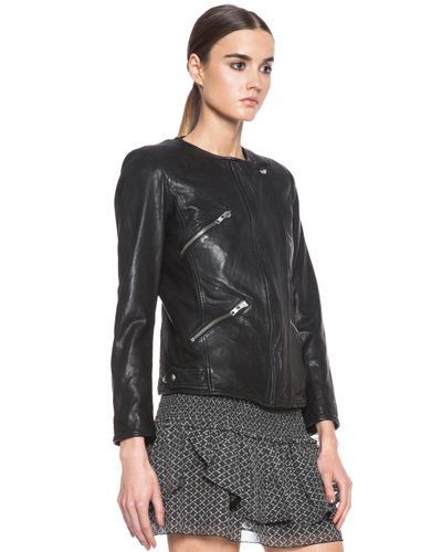 Étoile Isabel Marant Bradi Washed Lambskin Leather Jacket in Black - Lyst