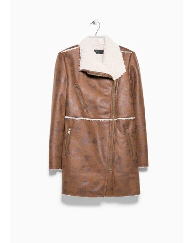 Mango Faux Shearling Coat in Dark Brown (Brown) - Lyst