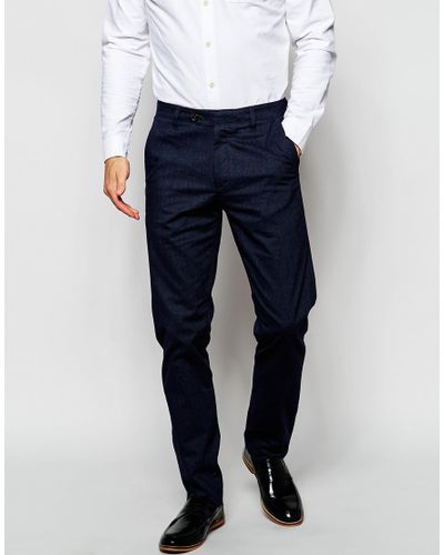 Ted Baker Brushed Cotton Smart Pants In Slim Fit in Navy (Blue) for Men ...
