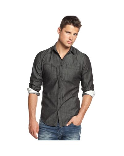 Calvin Klein Chambray Shirt in Black for Men - Lyst