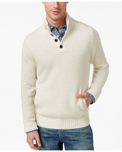 Tommy Hilfiger Simon Quarter-button Mock Sweater in Natural for Men | Lyst