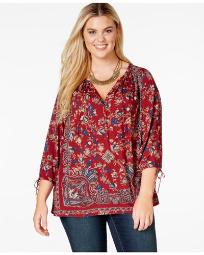 Lucky Brand Womens Plus Size Lana Printed Top