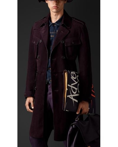 Burberry Nubuck Trench Coat in Purple Black (Purple) for Men | Lyst