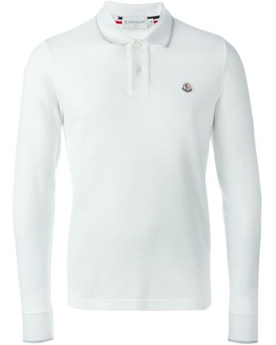 Moncler Long Sleeve Polo Shirt in White for Men - Lyst