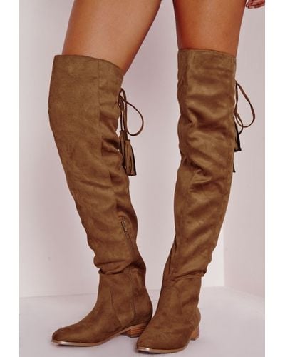tan thigh high flat boots